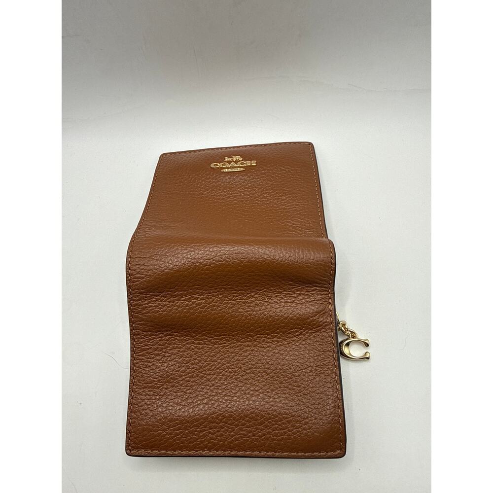 Coach C2862 Snap Wallet Brown Pebbled Leather Bifold Zip Coin Purse Gold - Picture 6 of 6